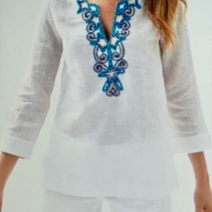 Lilly Pulitzer White Linen Tunic Top